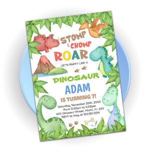 Grönt Dinosaur Birthday-inbjudan Inbjudningar