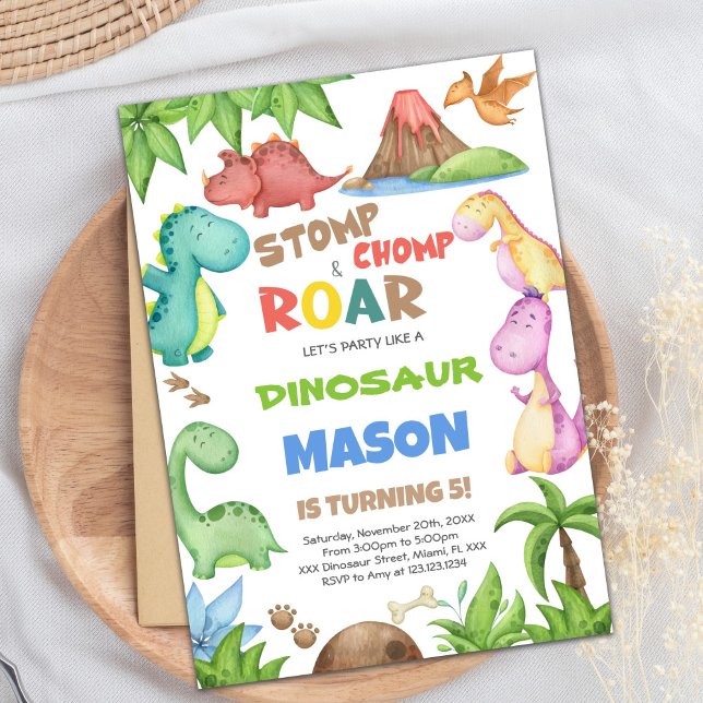 Grönt Dinosaur Birthday-inbjudan Inbjudningar (Green Watercolor Dinosaur Birthday Invitations)