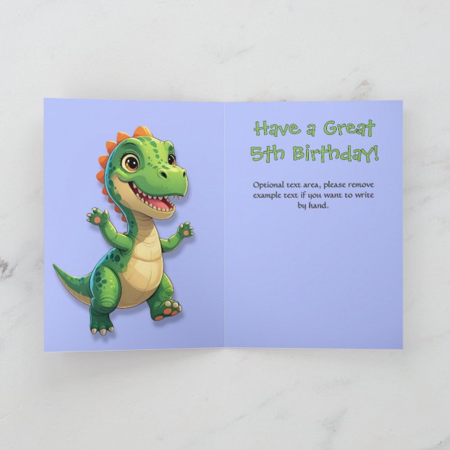 Grönt Dinosaur Blue Gingham Birthday Card Kort (Inuti)