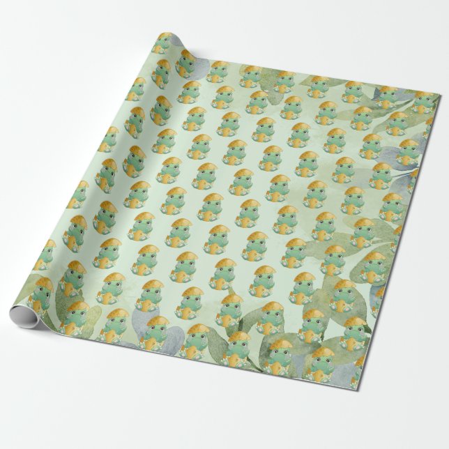 Grönt Dinosaur Boys Baby Shower Presentpapper (Utrullad)