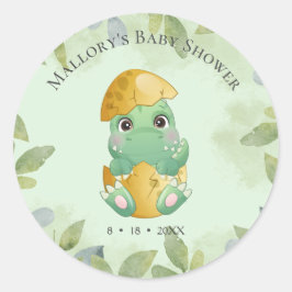 Grönt Dinosaur Boys Baby Shower Runt Klistermärke