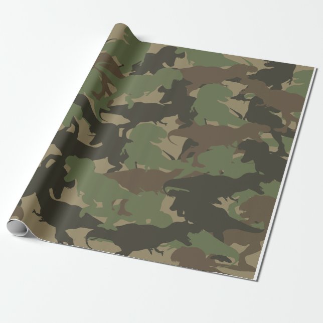 Grönt Dinosaur Camouflage Mönster Gift Presentpapper (Utrullad)