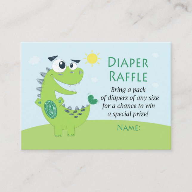 Grönt Dinosaur Diaper Raffle Biljett (Framsida)