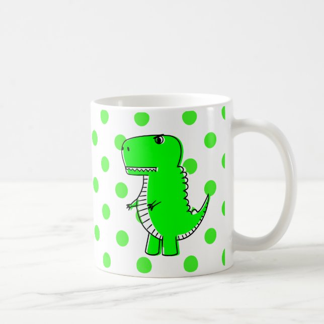 Grönt Dinosaur Grönt Polka dots Kaffe Mugg (Höger)