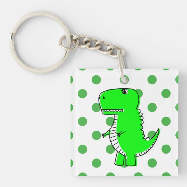 Grönt Dinosaur Grönt Polka dots Keychain (Framsidan)