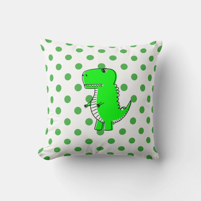 Grönt Dinosaur Grönt Polka dots Kudde (Framsida)