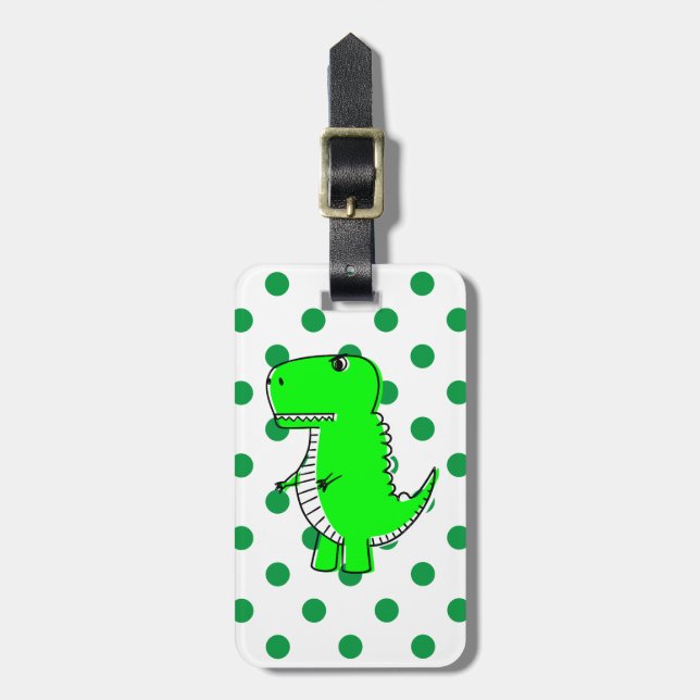 Grönt Dinosaur Grönt Polka dots Luggage Tag Bagagebricka (Vertikal Framsida)