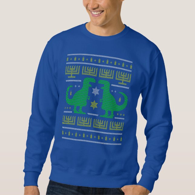 grönt dinosaur hanukkah ful sweater lång ärmad tröja (Framsida)