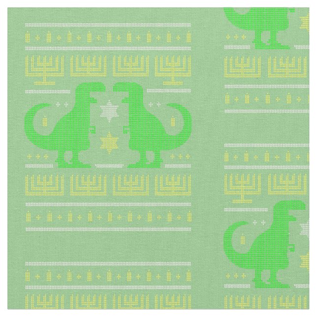 grönt dinosaur hanukkah ful sweater tyg (Närbild)
