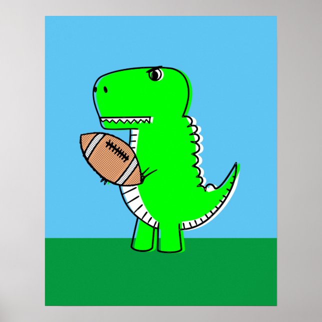 Grönt Dinosaur Kärlek Football Poster (Framsidan)