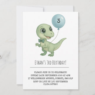 Grönt Dinosaur med Bow Tie Birthday Inbjudningar