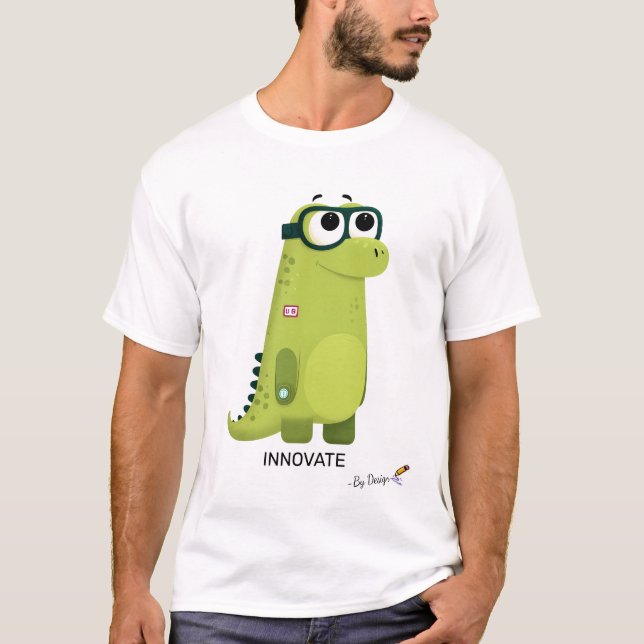 Grönt Dinosaur med glas | INNOVATE - Per design T Shirt (Framsida)