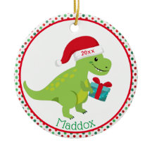 Grönt Dinosaur med Santa Hat Personlig
