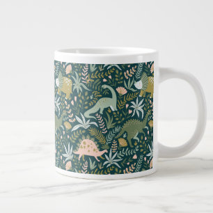 Grönt Dinosaur Mönster Jumbo Mugg