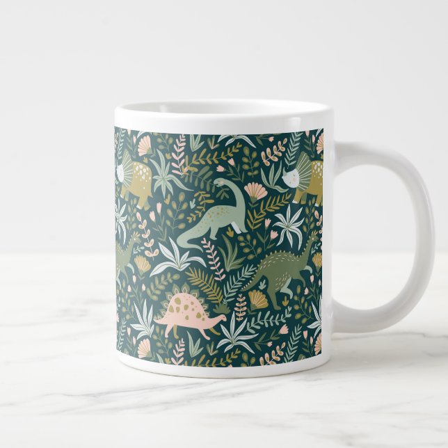 Grönt Dinosaur Mönster Jumbo Mugg (Höger)