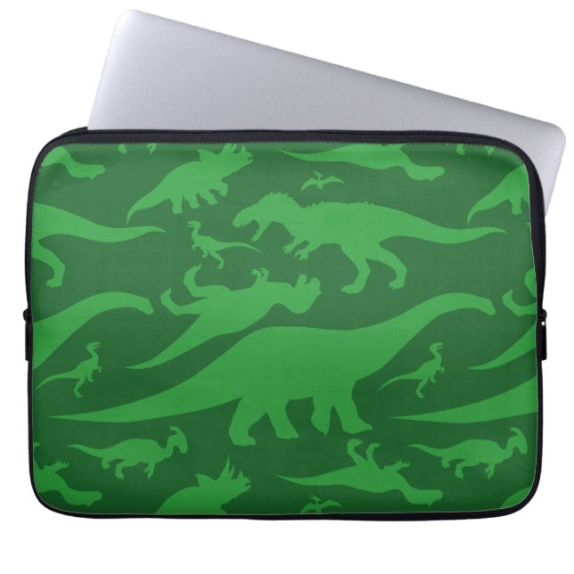 Grönt Dinosaur Mönster Laptop Fodral (Framsidan)