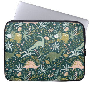 Grönt Dinosaur Mönster Laptop Fodral