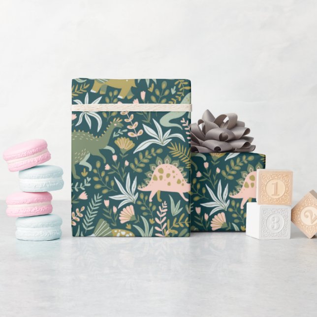 Grönt Dinosaur Mönster Presentpapper (Baby Shower)