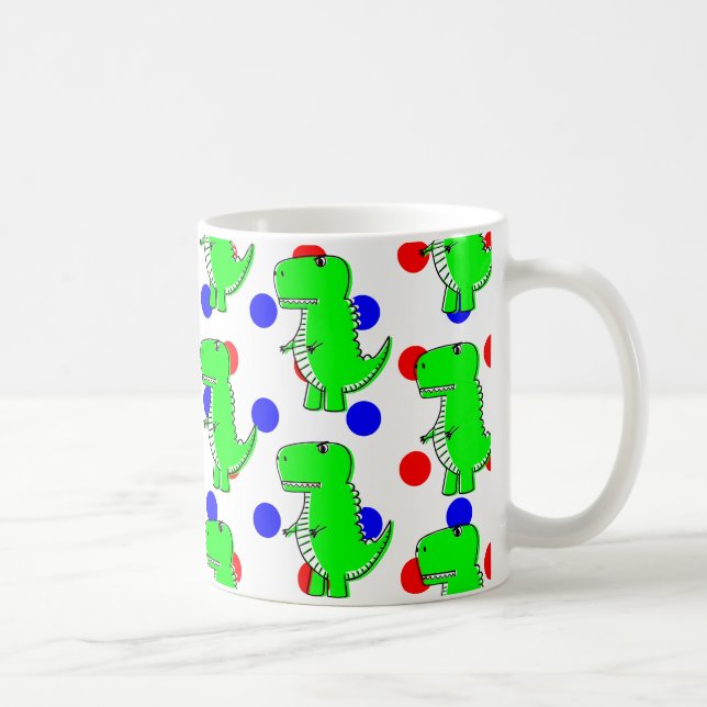 Grönt Dinosaur Red Blue Polka Dot Mönster Kaffemugg (Höger)