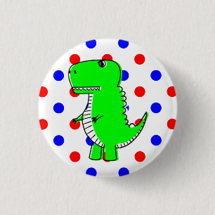 Grönt Dinosaur Red Blue Polka dots Button Knapp
