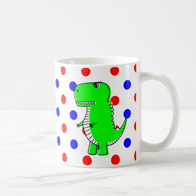 Grönt Dinosaur Red Blue Polka dots Coffee Mugg (Höger)