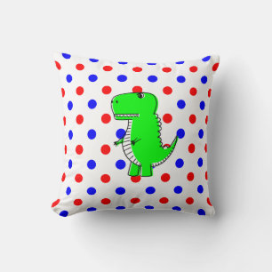 Grönt Dinosaur Red Blue Polka dots Dekorativ kudde