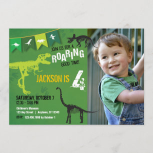 Grönt Dinosaur Roaring Boys Birthday-inbjudan Inbjudningar