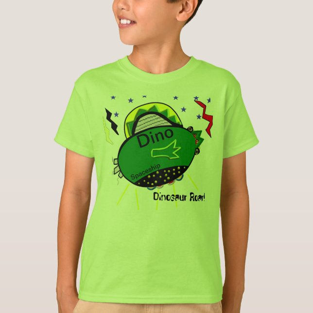 Grönt Dinosaur SpacesHär Roar Stars T- Shirt T-shirt (Framsida)
