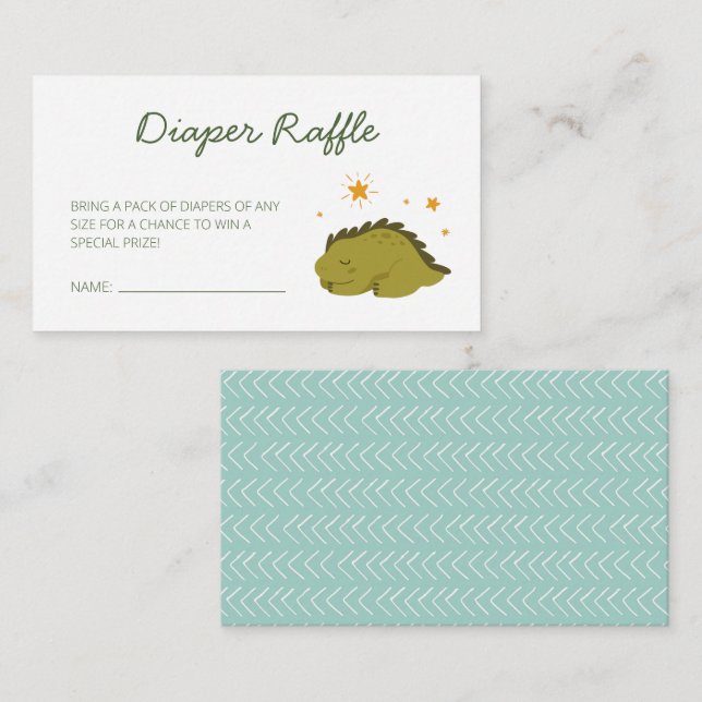 Grönt Dinosaur Stars Baby Diaper Raffle Tilläggskort (Fram/baksida)