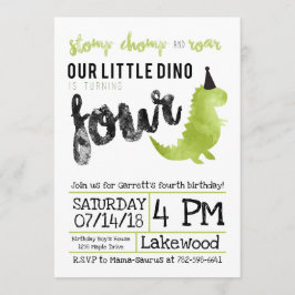 Grönt Dinosaur Stomp och Chomp Fjärde födelsedagen Inbjudningar