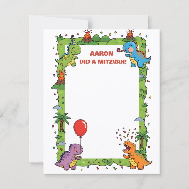 Grönt Dinosaur Thated Customized Namn Mitzvah Note (Framsida)