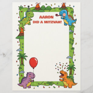 Grönt Dinosaur Thmet Personal Namn Mitzvah Note Brevhuvud