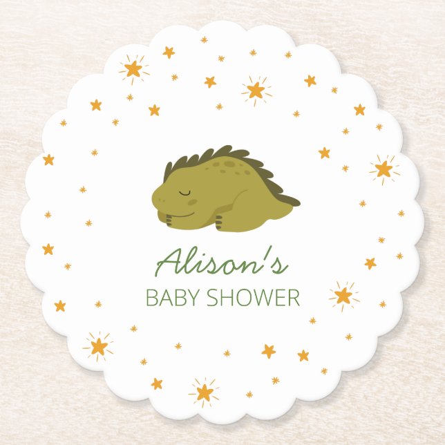 Grönt Dinosaur Twinkle Star Baby Shower Party Underlägg Papper (Framsida)