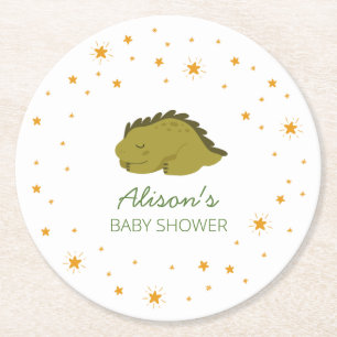 Grönt Dinosaur Twinkle Star Baby Shower Party Underlägg Papper Rund