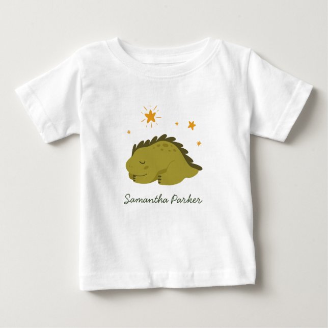Grönt Dinosaur Twinkle Star Genusneutral T Shirt (Framsida)