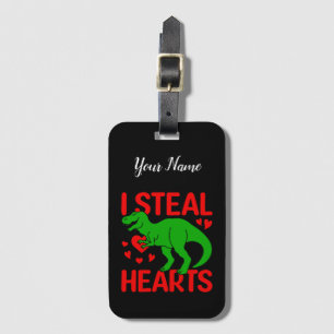 Grönt Dinosaur Valentine I Steal Hearts Bagagebricka