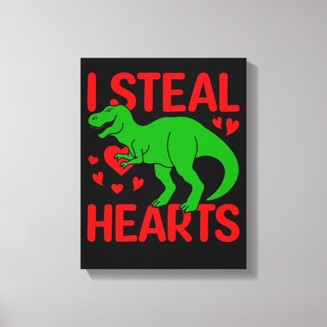 Grönt Dinosaur Valentine I Steal Hearts Canvastryck (Framsida)