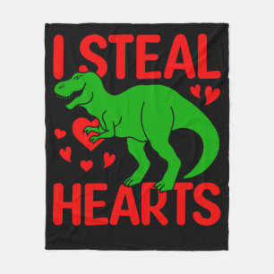 Grönt Dinosaur Valentine I Steal Hearts Fleecefilt
