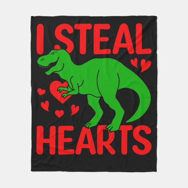 Grönt Dinosaur Valentine I Steal Hearts Fleecefilt (Framsidan)