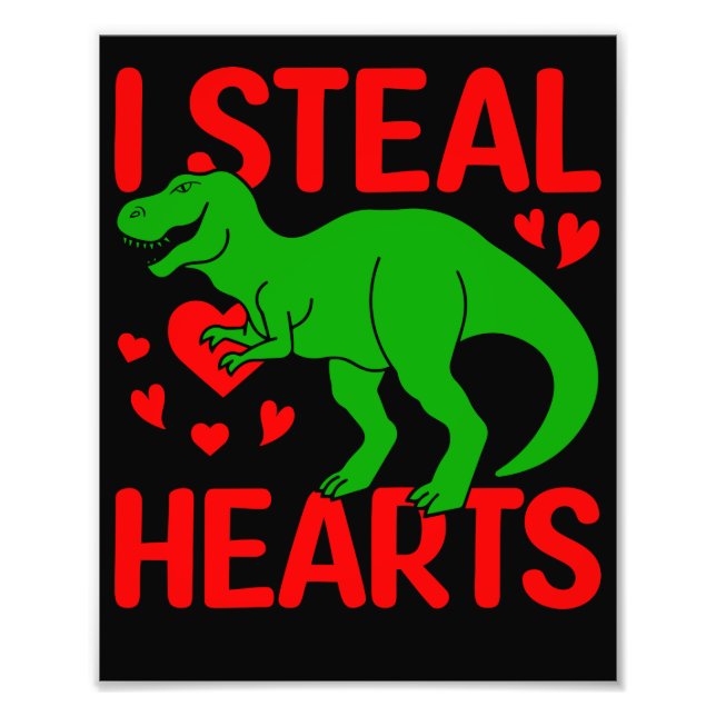 Grönt Dinosaur Valentine I Steal Hearts Fototryck (Framsidan)