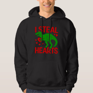 Grönt Dinosaur Valentine I Steal Hearts Hoodie