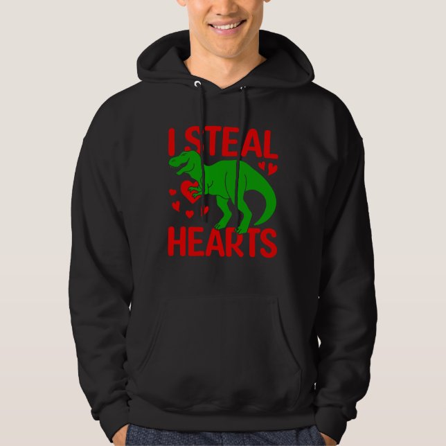 Grönt Dinosaur Valentine I Steal Hearts Hoodie (Framsida)