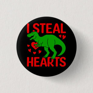 Grönt Dinosaur Valentine I Steal Hearts Knapp