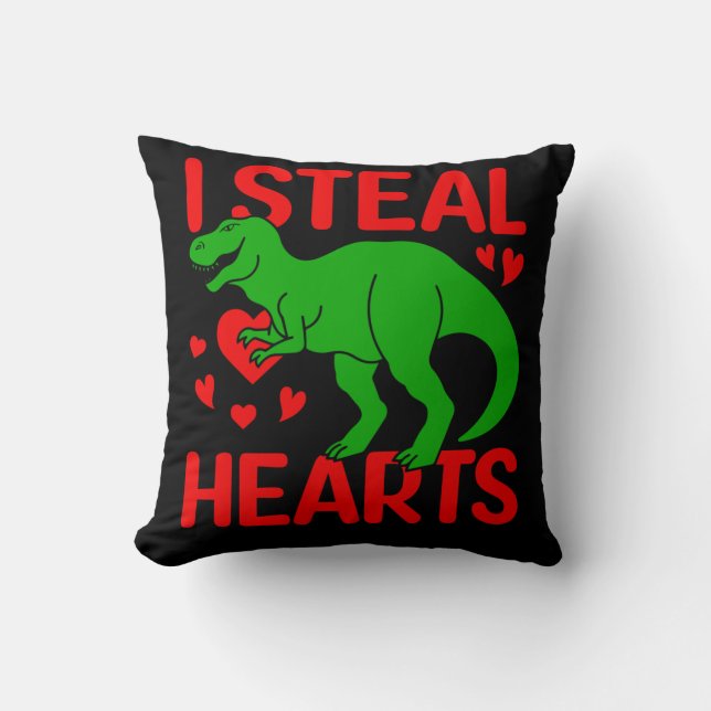 Grönt Dinosaur Valentine I Steal Hearts Kudde (Framsida)