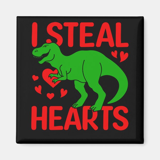 Grönt Dinosaur Valentine I Steal Hearts Magnet (Framsidan)