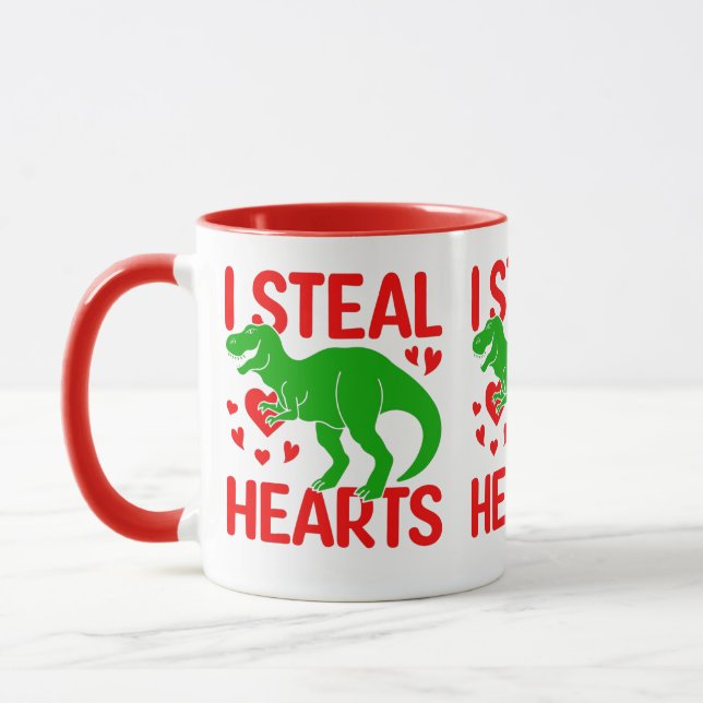 Grönt Dinosaur Valentine I Steal Hearts Mugg (Vänster)