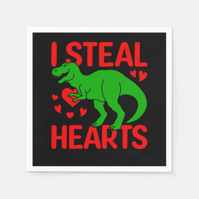 Grönt Dinosaur Valentine I Steal Hearts Pappersservett (Framsidan)