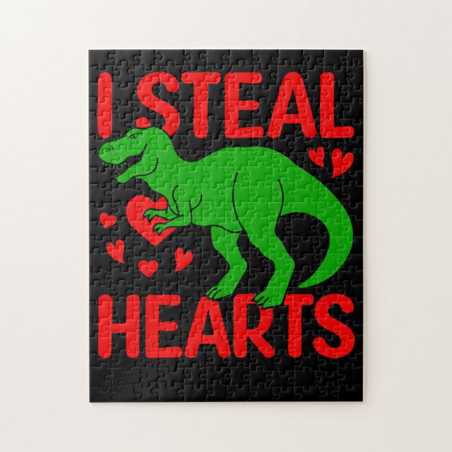 Grönt Dinosaur Valentine I Steal Hearts Pussel (Vertikal)
