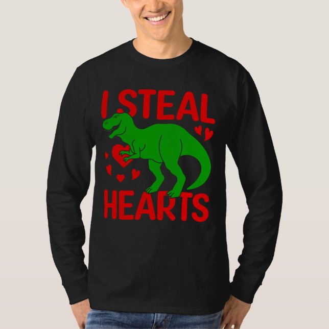 Grönt Dinosaur Valentine I Steal Hearts T Shirt (Framsida)