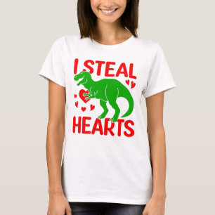 Grönt Dinosaur Valentine I Steal Hearts T Shirt